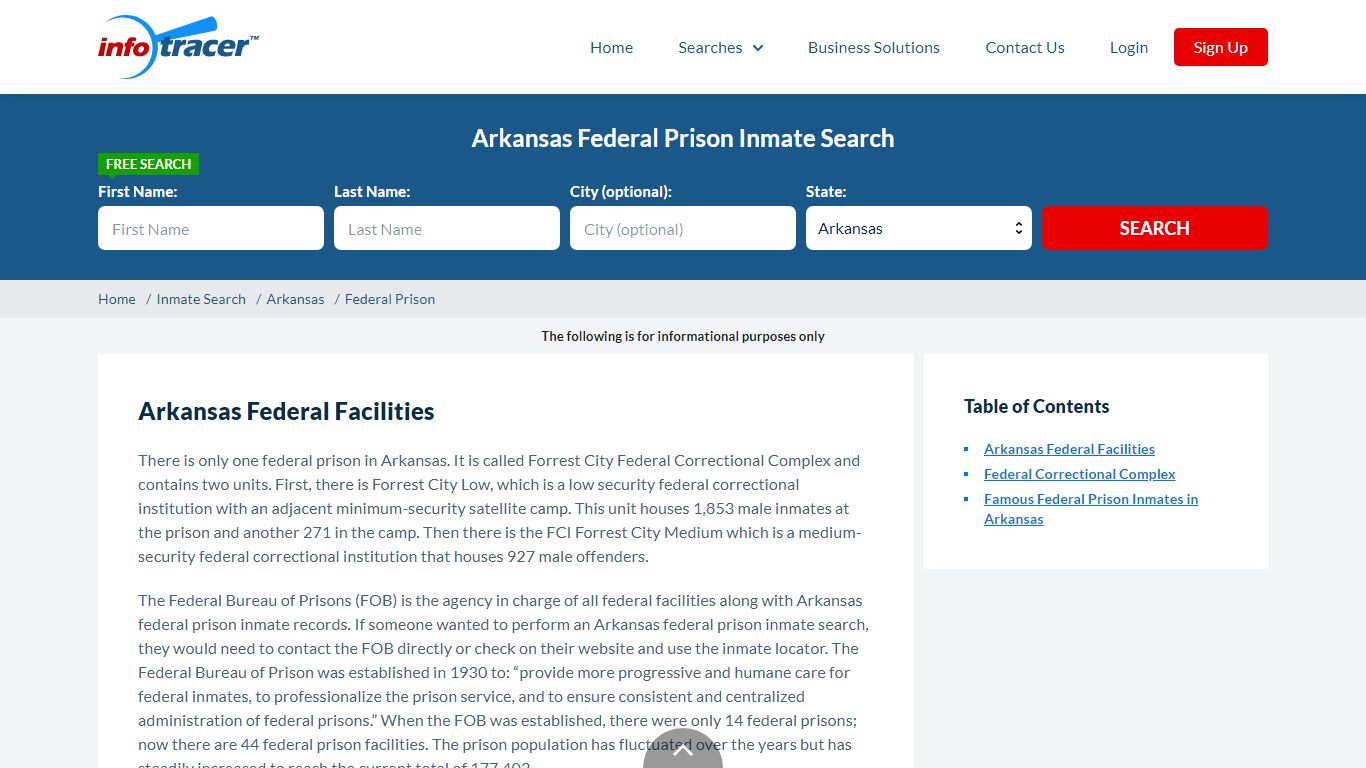 Arkansas Federal Prisons Inmate Records Search - InfoTracer